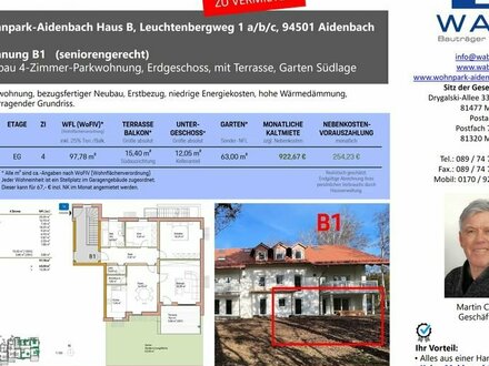 Neubau 4-Zimmer-Parkwohnung, Erdgeschoss, mit Terrasse, Garten Südlage (B1)