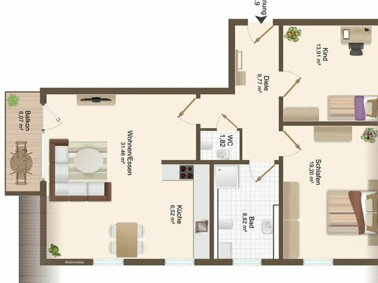 Traumhafte 3-Zimmerwohnung im DG mit perfekter Grundrissgestaltung