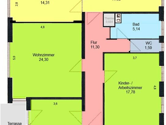 4-Zimmer-Wohnung mit Küche und Esszimmer