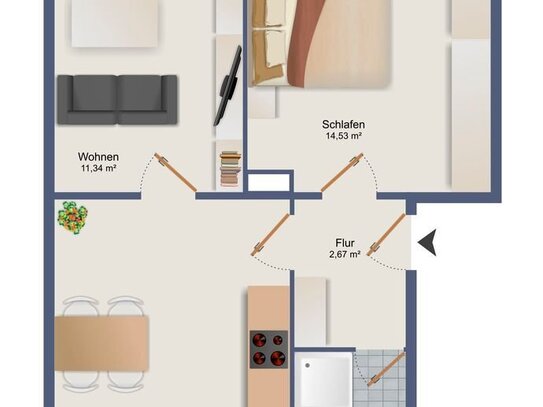 Ideal geschnittene 2 Zimmerwohnung mit 4,1 % Rendite - steigerungsfähig