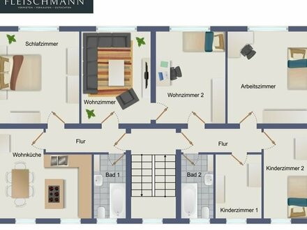 Exklusive 5-Zimmer-Wohnung mit 2 Eingängen, 2 Bädern, Hauswirtschaftsraum und Keller im Erdgeschoss!