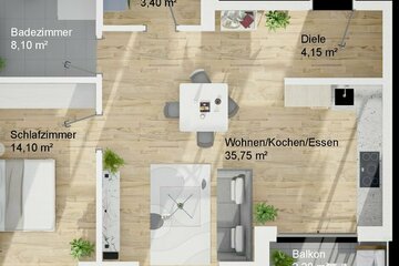 Haus A, Wohnung 7, Obergeschoss, 2-Zimmer