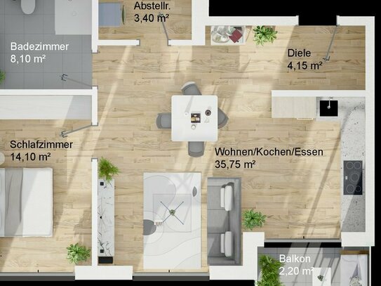 Haus A, Wohnung 7, Obergeschoss, 2-Zimmer