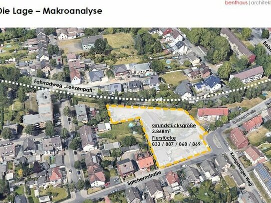 Projektiertes Baugrundstück - ca. 3.868 m² 4 Mehrfamilienhäuser - bis zu 2.400 m² Wohnfläche