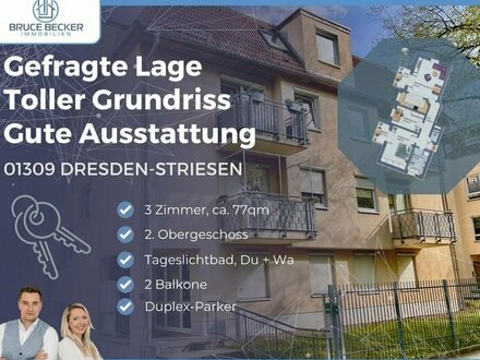 Genießen in Striesen! 3 Zimmer, 2 Balkone, Bad mit Dusche und Wanne, Gäste-WC, TG-Stellplatz!