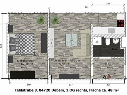 Helle 2-Raum-Wohnung im 1. OG zu vermieten!