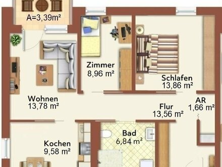 Seniorengerechte 3-Zimmer Wohnung mit Balkon und pflegegerecht möbliert - Selbstbestimmtes Wohnen
