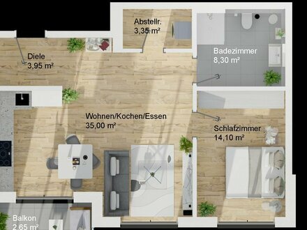 Haus A, Wohnung 6, Obergeschoss, 2-Zimmer