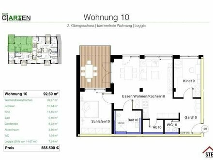 STADTGARTEN | Neubau 3-Zimmer-Wohnung mit 92,69 m² und großer Loggia