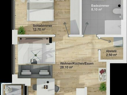 Haus B, Wohnung 18, Obergeschoss, 2-Zimmer