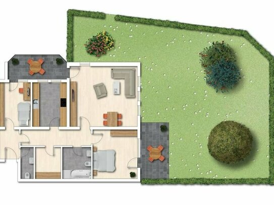 Helle 3 Zimmerwohnung mit Balkon, Terrasse, Garten, Stellplatz und Abstellraum WE 2