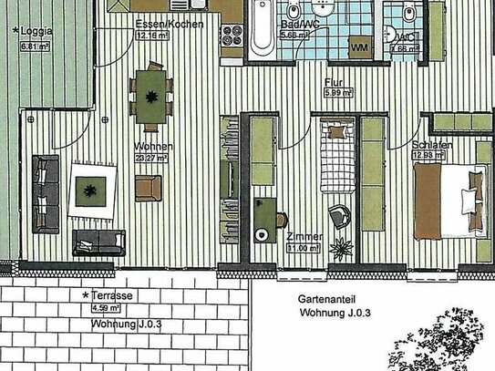 3 Zimmer Wohnung mit Gartenanteil in Neu-Ulm zu vermieten
