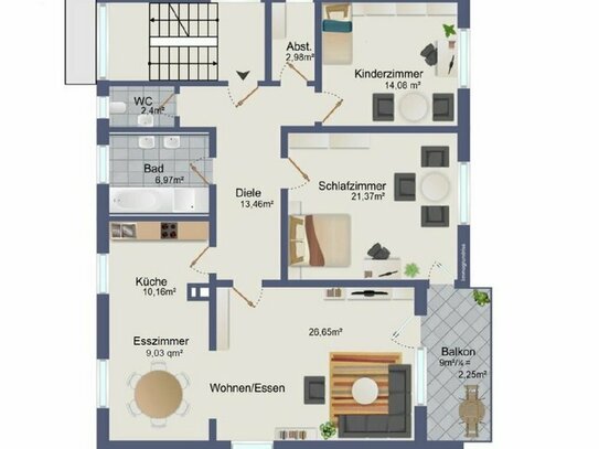 Erstbezug nach Renovierung: geräumige 3-Zi.-Wohnung mit Balkon, Garten, Garage, Keller & Hobbyraum