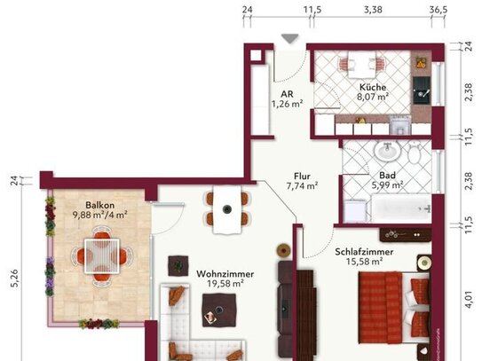 2-Zimmerwohnung mit Dachterrasse