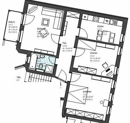 großartige sanierte 3-Raum Altbauwohnung mit EBK und Südbalkon