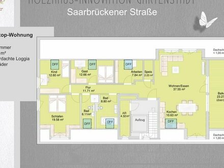 KfW 40 NH - Ontop-Wohnung mit überdachter Loggia - 5 Zimmer - 2 Bäder - großes Wohnzimmer