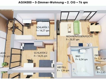 Möblierte, sonnige 3-Zimmer-Wohnung mit Balkon im 2. OG in Kaufbeuren