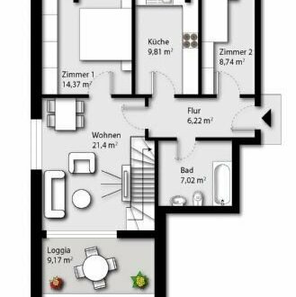 Gemütliche und helle 3 Zimmer-Neubauwohnung mit großer Loggia und 24 m² Ausbaureserve