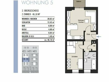 Vermietete 2-Zimmer- Wohnung mit in begehrter Lage! WE 5