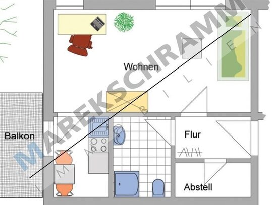 gemütliche und schöne 1-Raumwohnung in Nähe der Universität mit Küche und Balkon