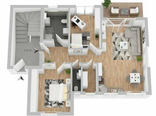 Moderne 3-Zimmer-Wohnung mit Terrasse