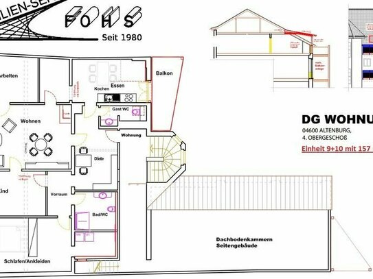 5 Zi.-Etagen-Wohnung im 4. O G(D G) mit 157 m² (Einheit 9/10) mit Balkon in Altenburg/Thüringen in *TOP*1 A-Fußgänger...
