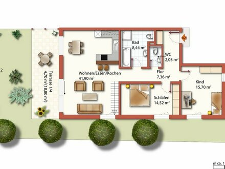 ERSTBEZUG! Schicke 4-Zi.-EG-Wohnung (95m² im EG + 49m² Hobbyraum+Bad im UG) inkl. 2 Stellplätze mit Garten in bester La…