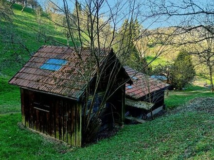 Landwirtschaftsfläche mit Gartenhütten