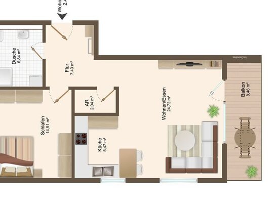 Attraktive 2-Zimmerwohnung mit perfektem Schnitt! 1.Obergeschoss, Haus.2