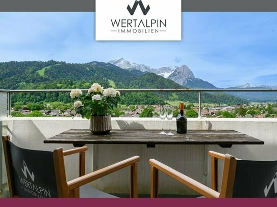 Alpenpanorama pur! Weitblick über Garmisch-Partenkirchen - 3-Zimmer-Wohnung mit TG-Stellplatz
