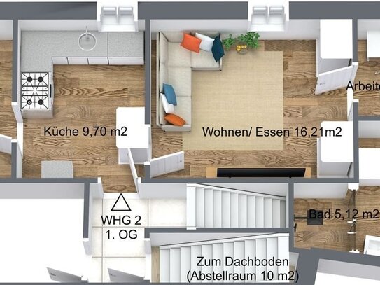 Ideale 2 Zimmer Wohnung 46 qm mit Stellplatz