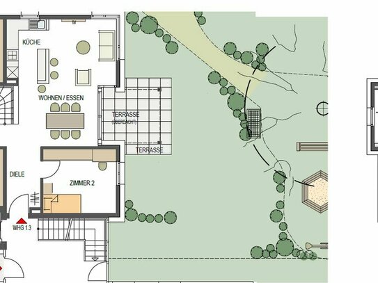 Raffinierte 5-Zi-Maisonette im EG + OG mit Garten, 2 Bädern und Abstellraum