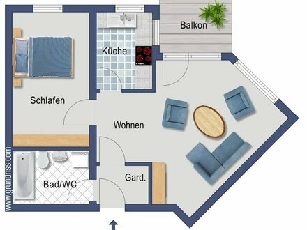 Renovierungsbedürftige 2-Zimmerwohnung in zentraler Lage zum sofortigen Bezug.