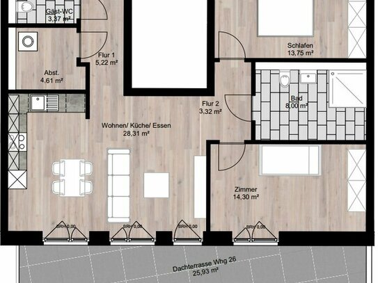 Gehobene Dachterrassen-Neubauwohnung mit 3 Zimmern in Kiel