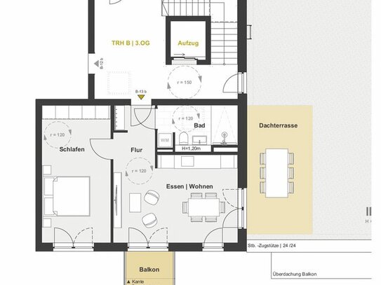 B-13 3.Obergeschoss 2-Zimmer Wohnung mit Dachterrasse/Balkon