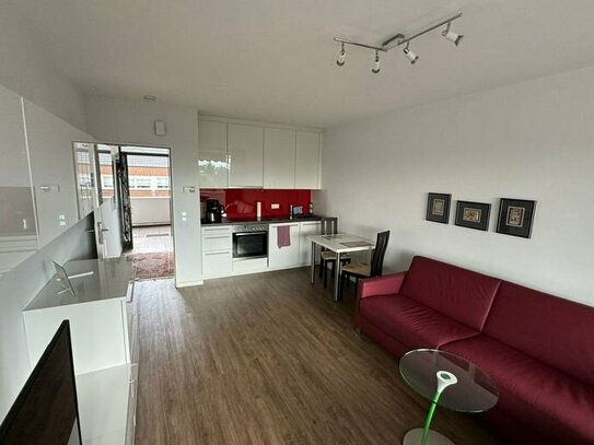 1-Zimmer-Wohnung mit Westbalkon, gehobener Inneneinrichtung, Pool + Sauna in bester Lage in Bocholt