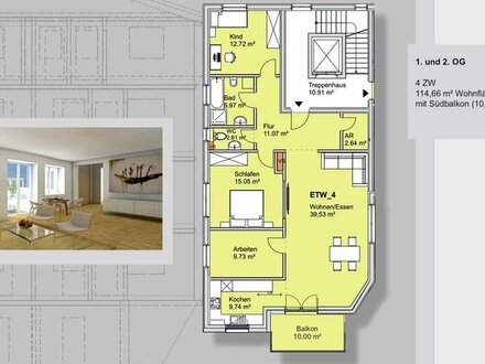 4 ZW mit großem Süd-Balkon - 1.OG - ruhig - Kinderzuschuss, KfW Förderung plus Steuerabschreibung