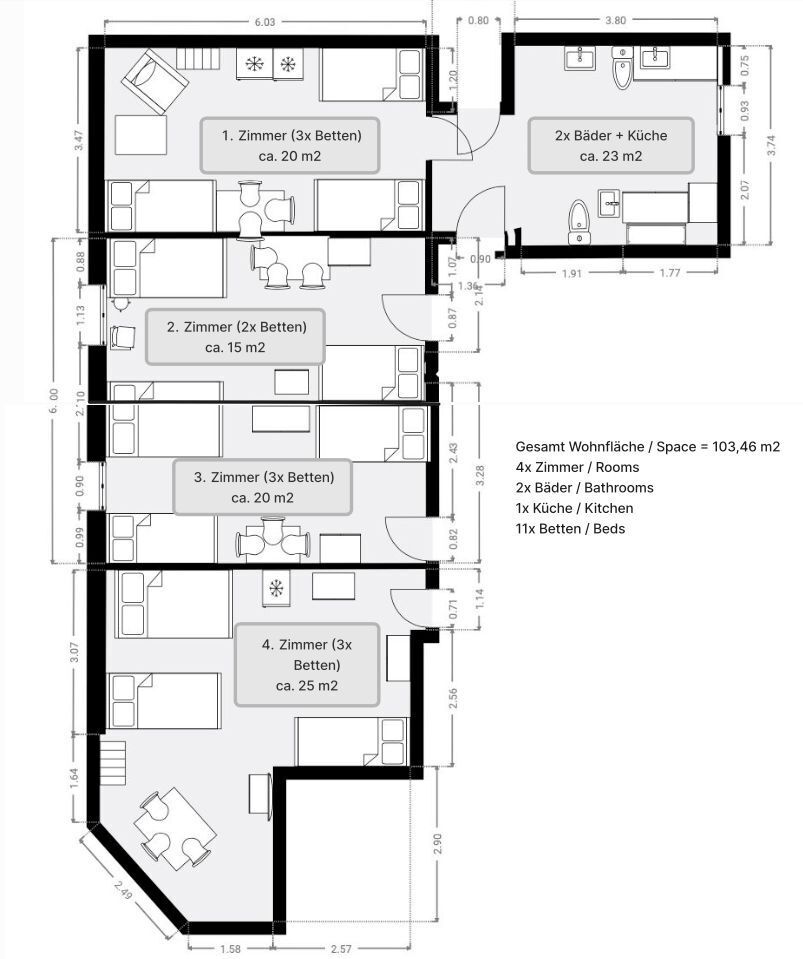                                                               G&uuml;nstige 4x Zimmer Monteurwohnung, ideal f&uuml;r gro&szlig;e Gruppen - (100 m&sup2; - 4 Zimmer&hellip;                                                       in Oberhausen (Augsburg)