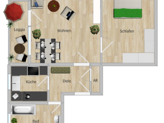 Roth - Gut vermietete 2 Zimmer-Mansardenwohnung mit Loggia und Stellplatz in ruhiger Wohnlage RH-Nord