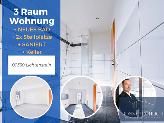 Lichtenstein/Sachsen - WOW! sanierte 3 Raum Wohnung mit neuem Bad + franz. Balkon + Stellplatz in Lichtenstein zu vermi…