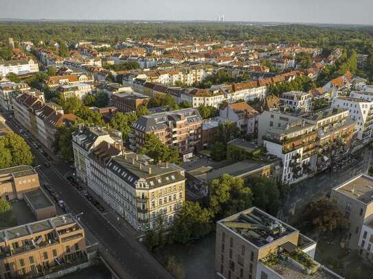 Leipzig - Ruhig und wassernah Wohnen in Schleußig: 2-Raum-Wohnung mit HWR + Loggia in stilvollem Neubauprojekt