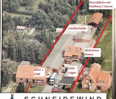 Nordenham - 2 Wohnhäuser + Gewerbehalle + Büro mit Garagen + Carport + Holzhaus + Sauna + 2.609 m² Grdstk.