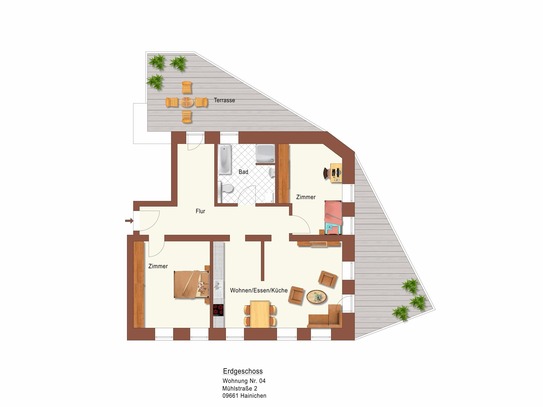 Hainichen - Hochwertig sanierte 3-Raum-Wohnung im Hochparterre mit Terrasse !