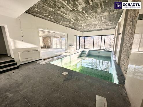 Exklusives Grundstück mit Traumhaus Rohdiamant ++ Indoor-Pool ++ Atemberaubender Wienerwaldblick ++ Großzügige Terrasse…