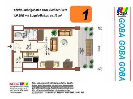 Lu City Juli 2023 früher/später helle 1 ZKB 36 m² Wohn/Arbeitsbereich Balk EBK nahe Berliner Platz