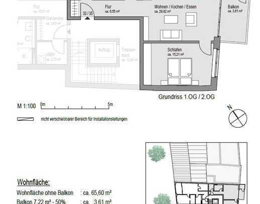 Moderne 2-Raum-Wohnung mit großem Balkon