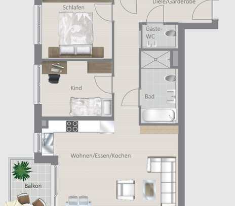 ERSTBEZUG: große 3,5 Zimmer-Wohnung mit Westbalkon im Neubau in Korntal!