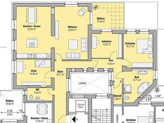 Großzügige 145 m² Wohnung auf einer Ebene mit Balkon