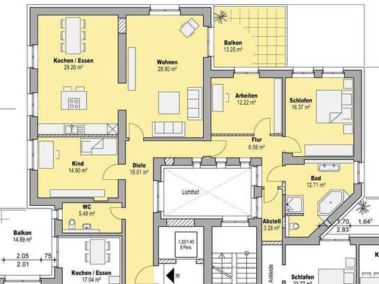 Großzügige 145 m² Wohnung auf einer Ebene mit Balkon