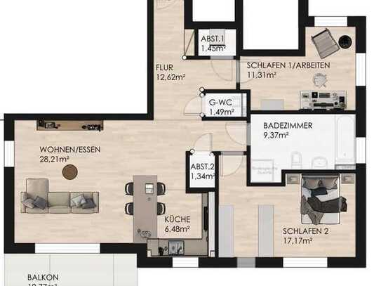 KfW 40 förderfähig WHG 16: Moderne Drei-Zimmer-Wohnung mit Balkon- nähe Ölpersee